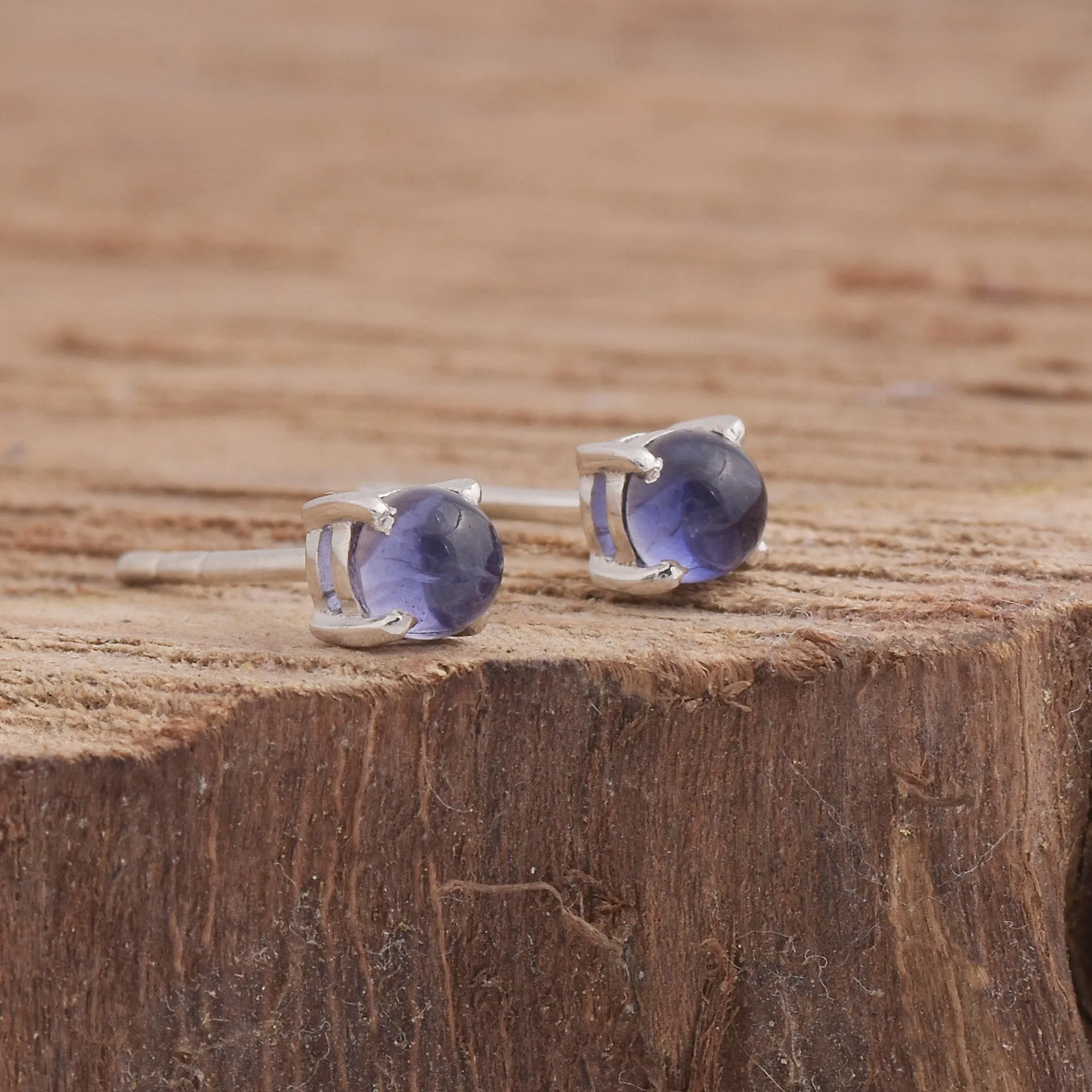 Solitaire Iolite Studs Earrings