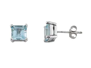 Square Aquamarine Stud Earrings