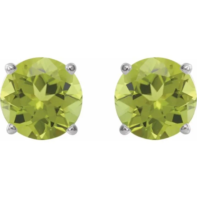 Sterling Silver 8 mm Natural Peridot Stud Earrings