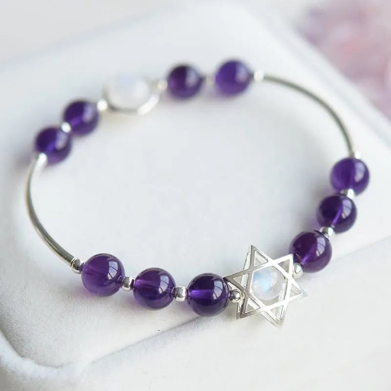 Sterling Silver Amethyst Moonstone Bead Bracelet Jewelry Gifts Women