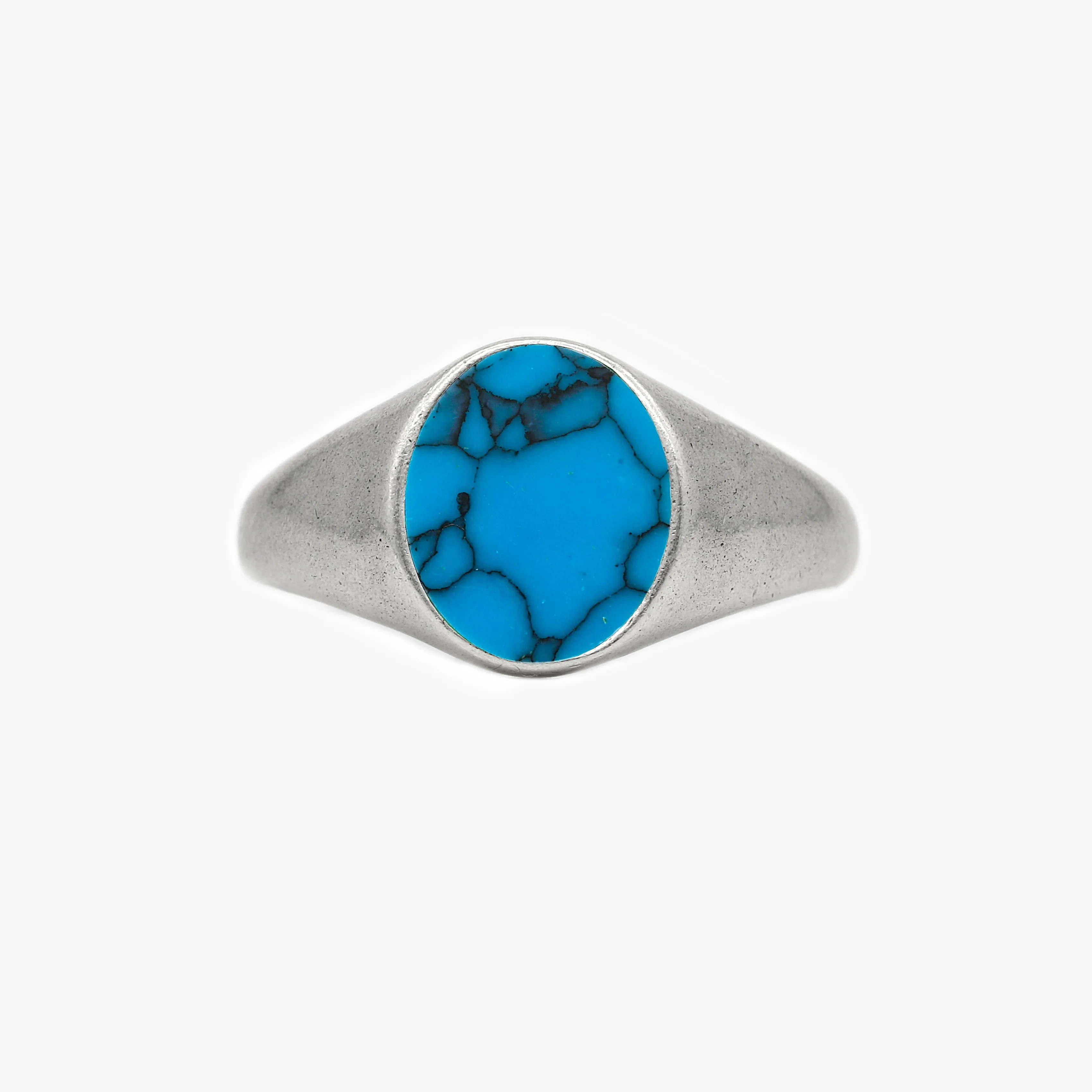 Sterling Silver Oval Signet Ring With Turquoise Stone