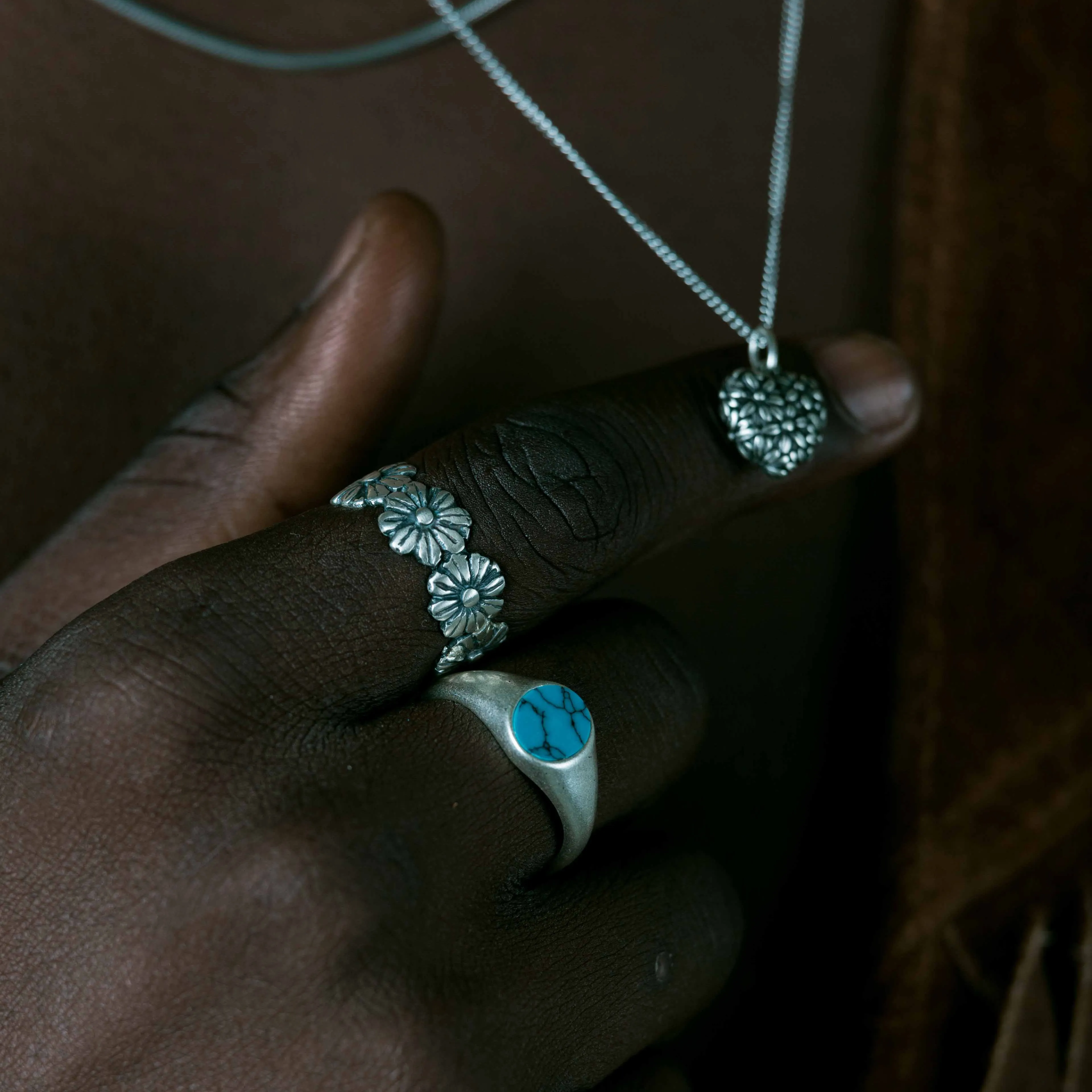 Sterling Silver Oval Signet Ring With Turquoise Stone
