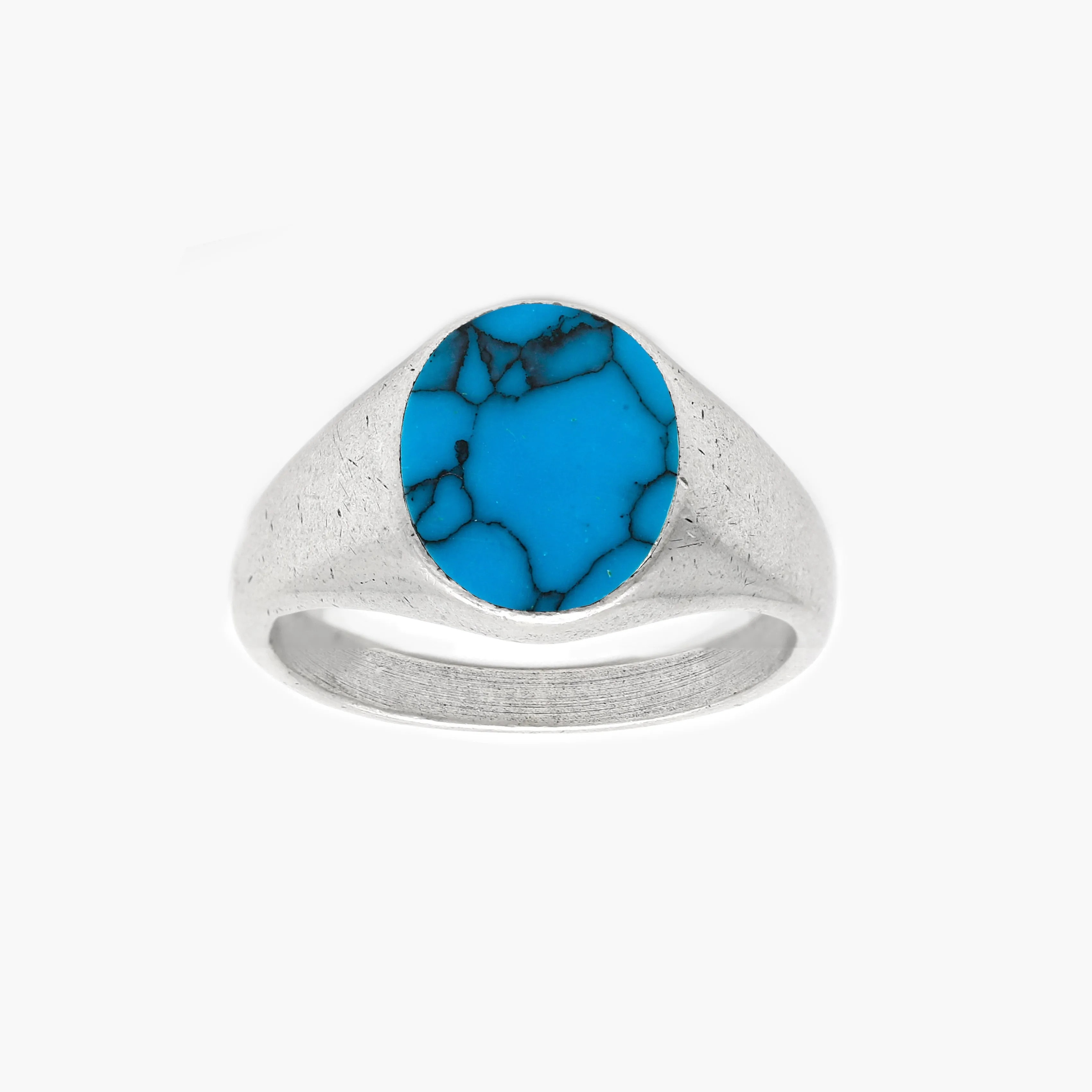 Sterling Silver Oval Signet Ring With Turquoise Stone