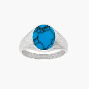 Sterling Silver Oval Signet Ring With Turquoise Stone