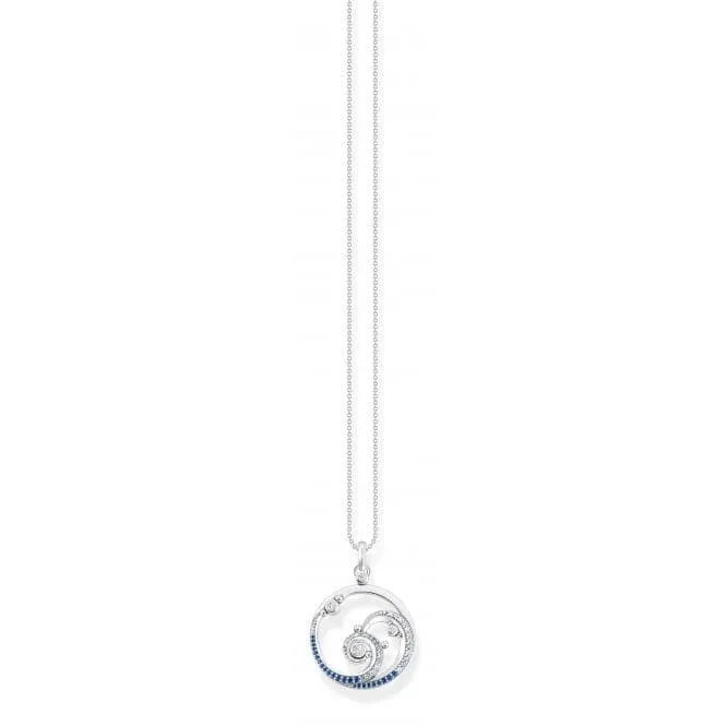 Sterling Silver Wave Blue Stones Necklace KE2143-644-1-L45V