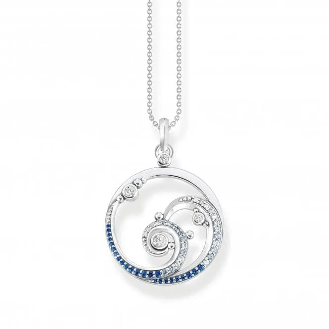 Sterling Silver Wave Blue Stones Necklace KE2143-644-1-L45V
