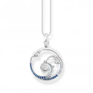 Sterling Silver Wave Blue Stones Necklace KE2143-644-1-L45V