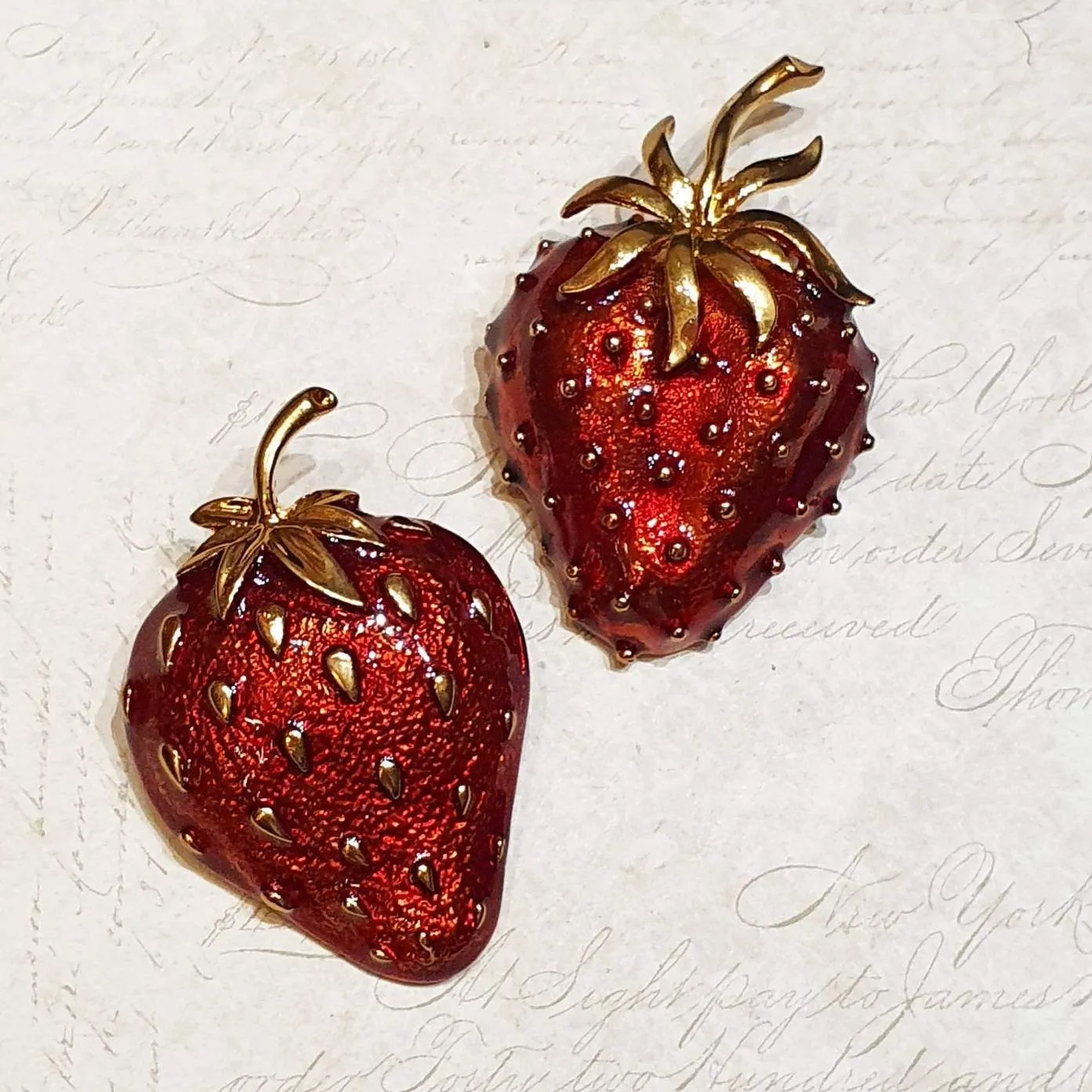 Strawberry Pin with Red Enamel and Gold