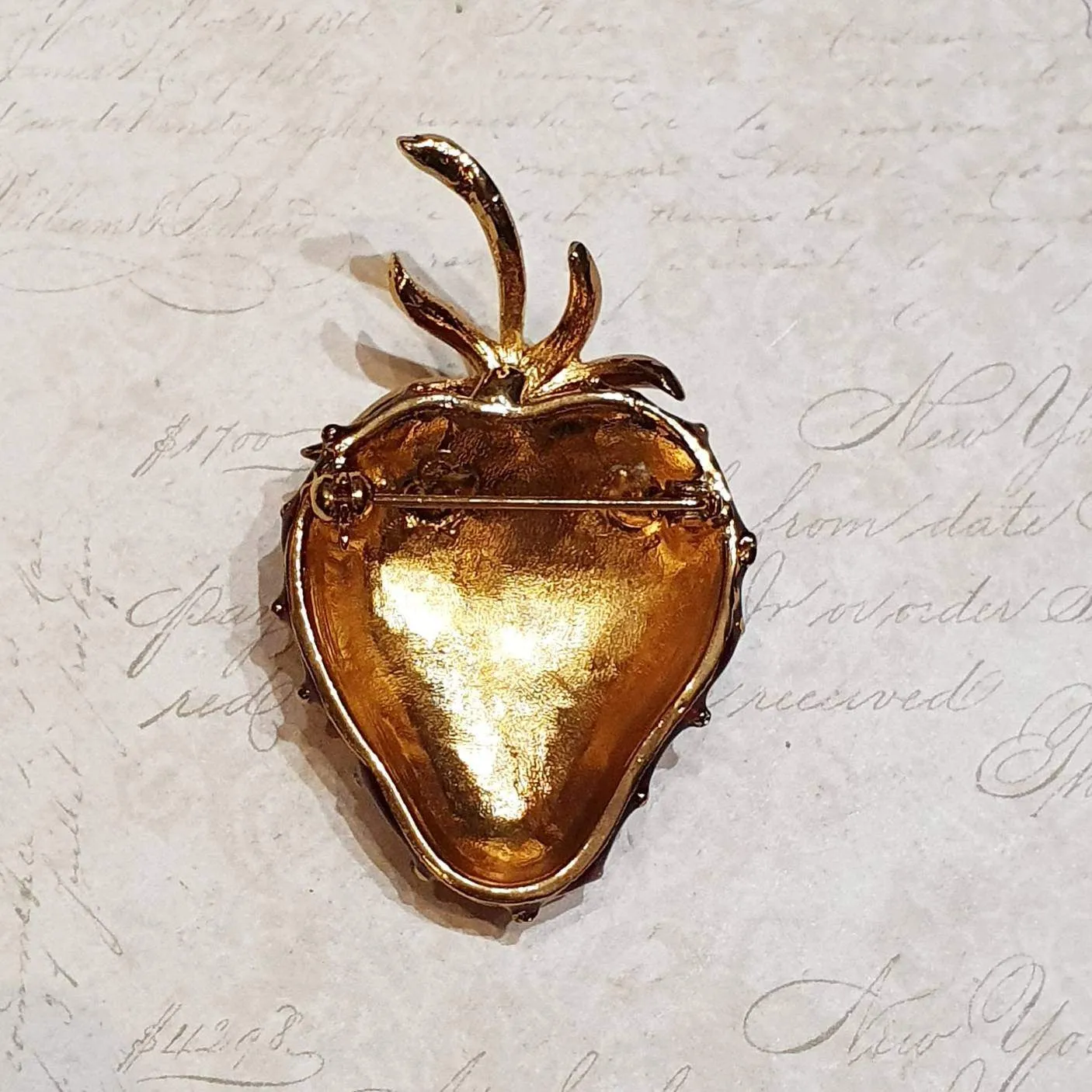 Strawberry Pin with Red Enamel and Gold