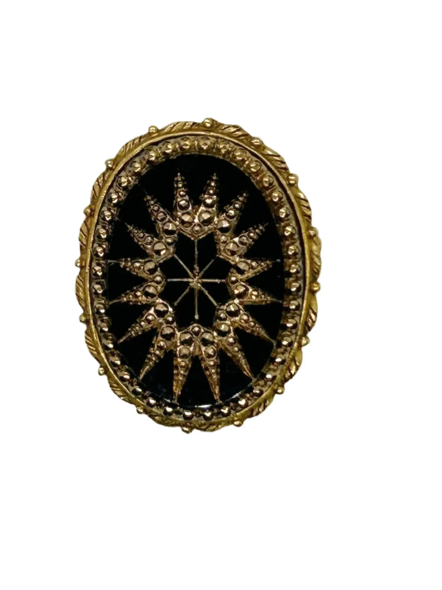 Striking Vintage Black and Gold Mosaic Brooch