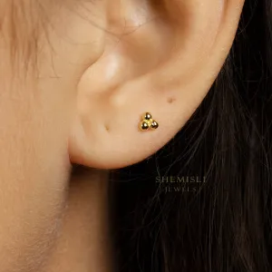 Super Tiny 3 beads Studs Earrings, Unisex, Gold, Silver - SS081