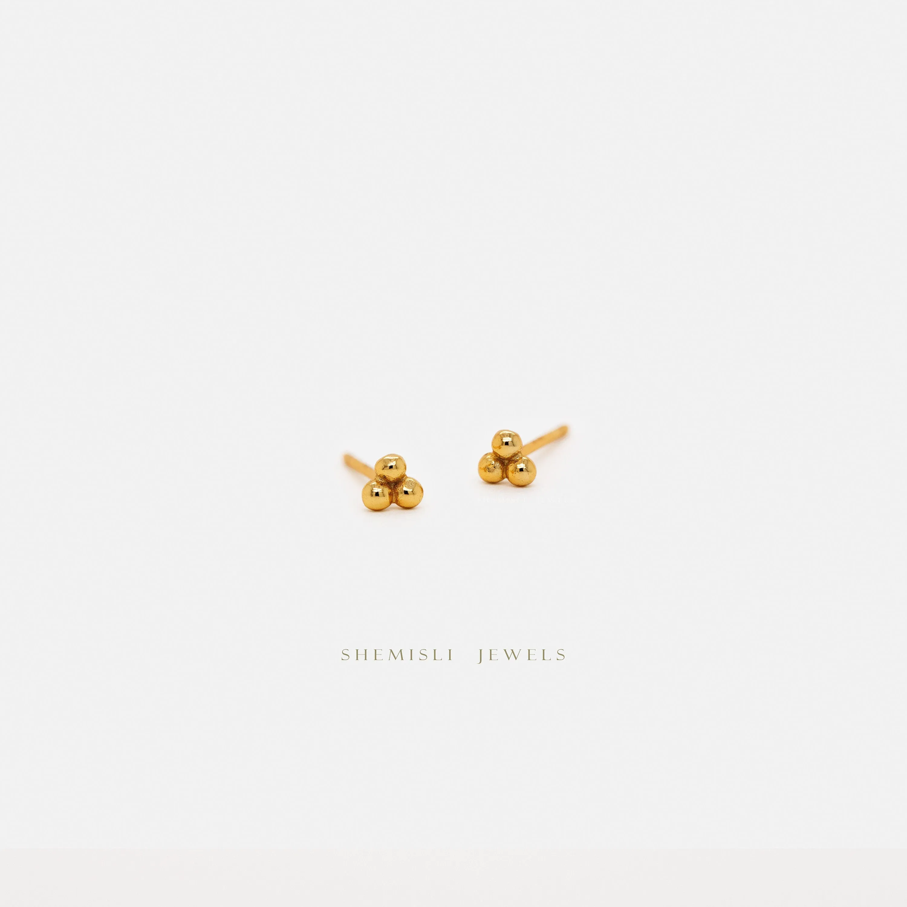 Super Tiny 3 beads Studs Earrings, Unisex, Gold, Silver - SS081