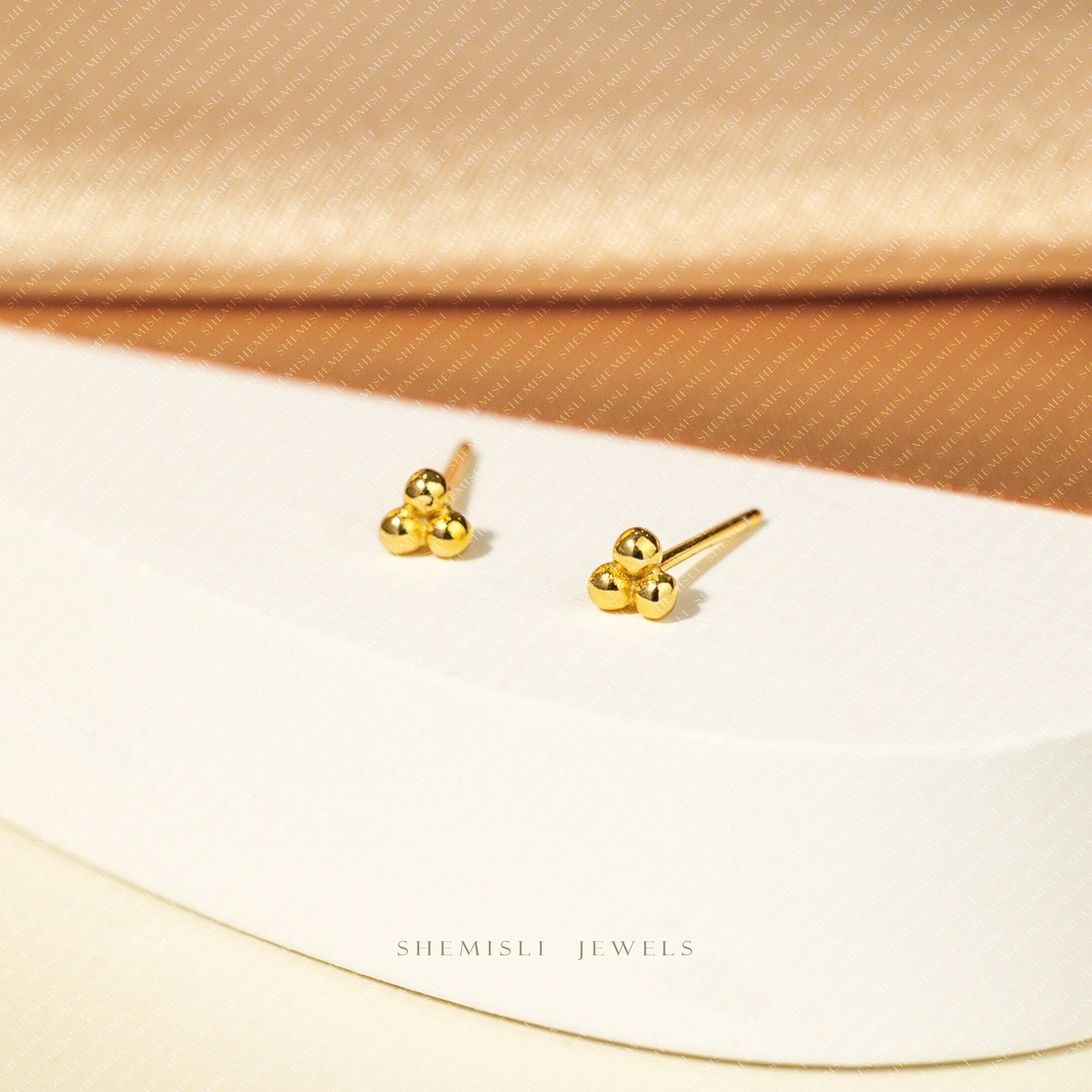 Super Tiny 3 beads Studs Earrings, Unisex, Gold, Silver - SS081