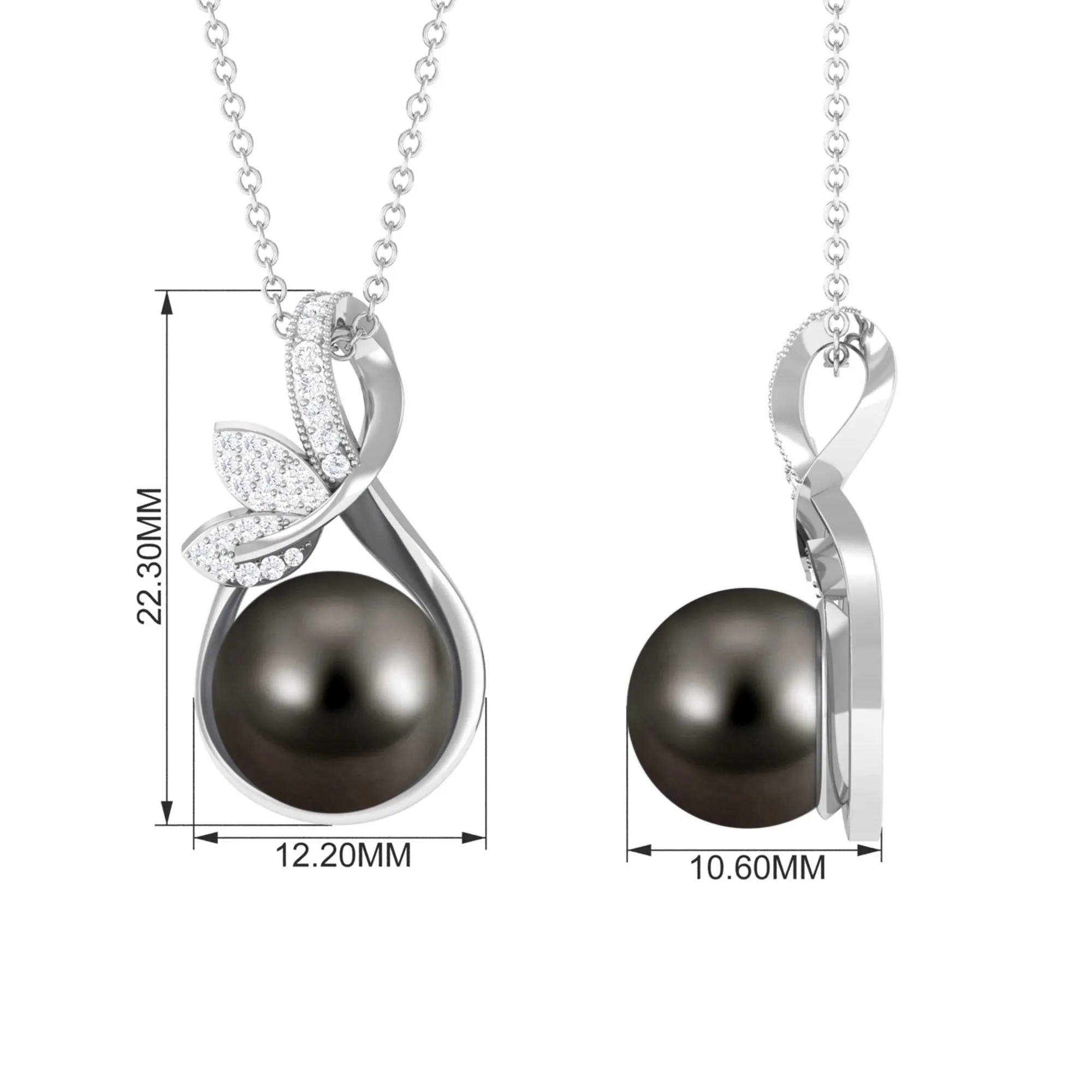 Tahitian Pearl and Diamond Minimal Pendant with Leaf Motif