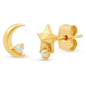 TAI Gold Mismatched Star and Moon Studs