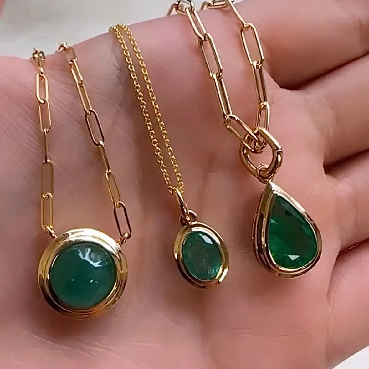Teardrop Faceted Emerald Pendant Necklace