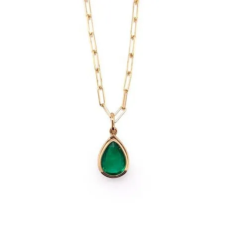 Teardrop Faceted Emerald Pendant Necklace