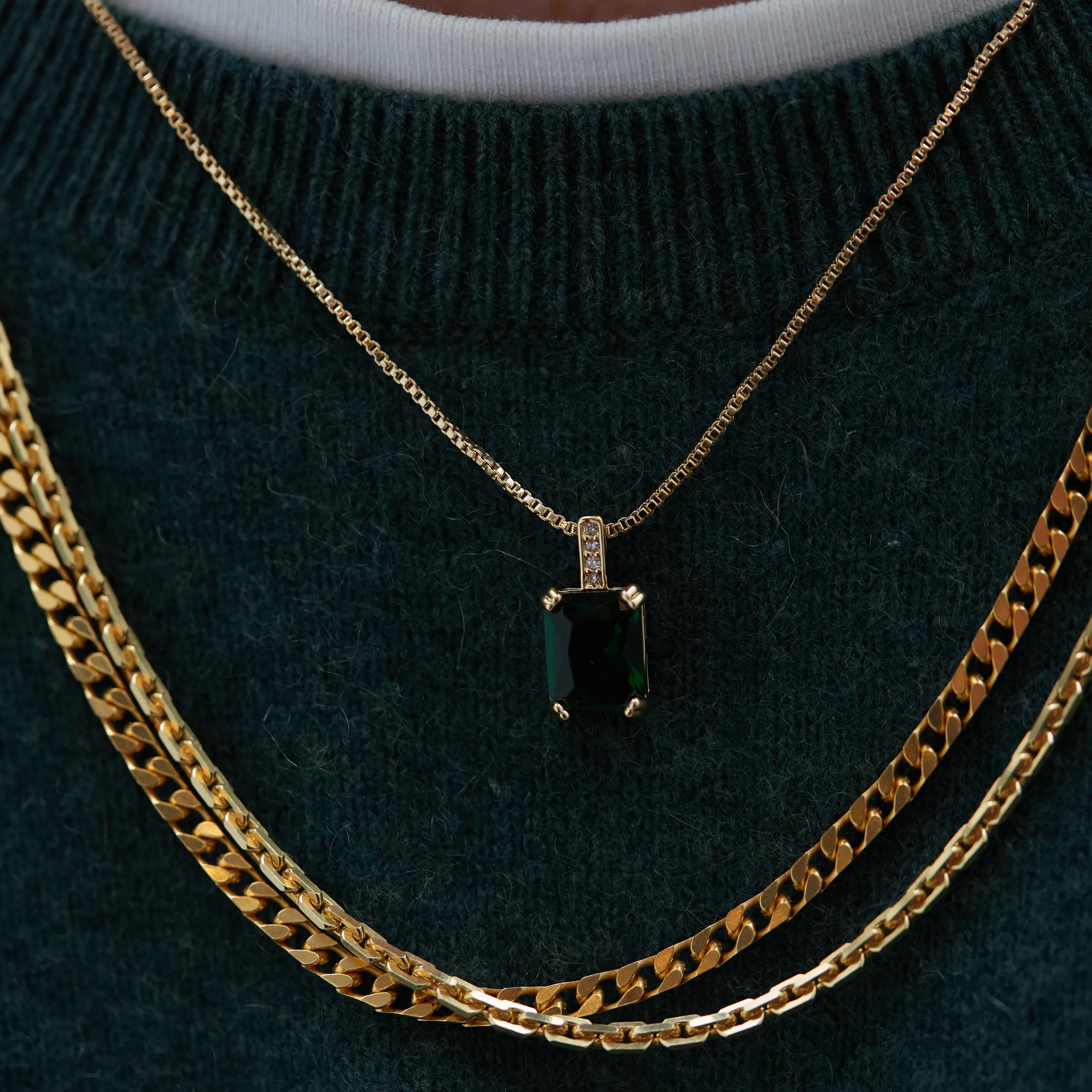 THE EMERALD PAVE' COLORED STONE NECKLACE