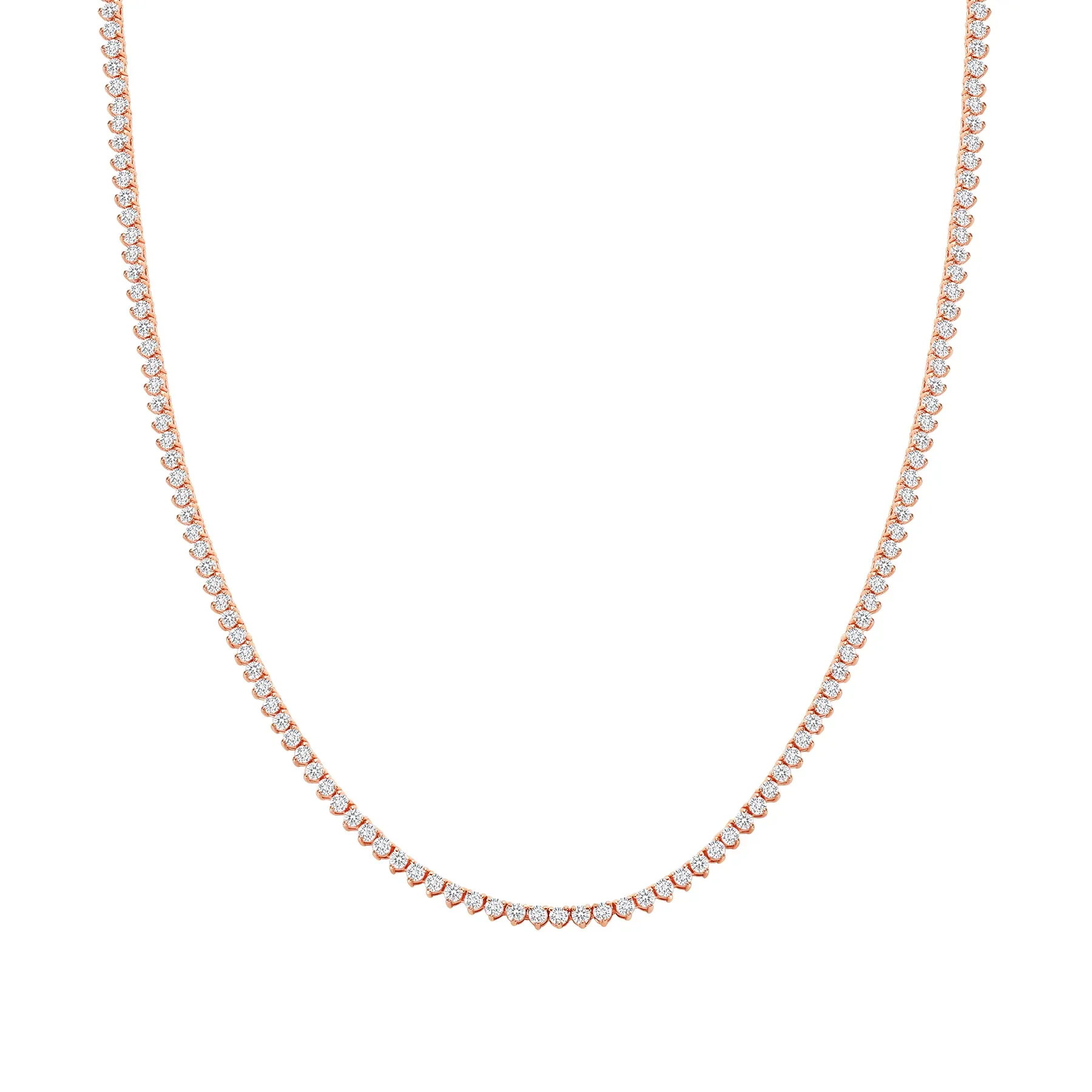 Three Prong Emerald Stone 14K Gold Tennis Necklace