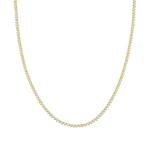 Three Prong Emerald Stone 14K Gold Tennis Necklace