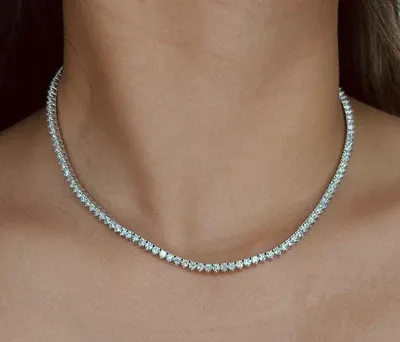 Three Prong Emerald Stone 14K Gold Tennis Necklace
