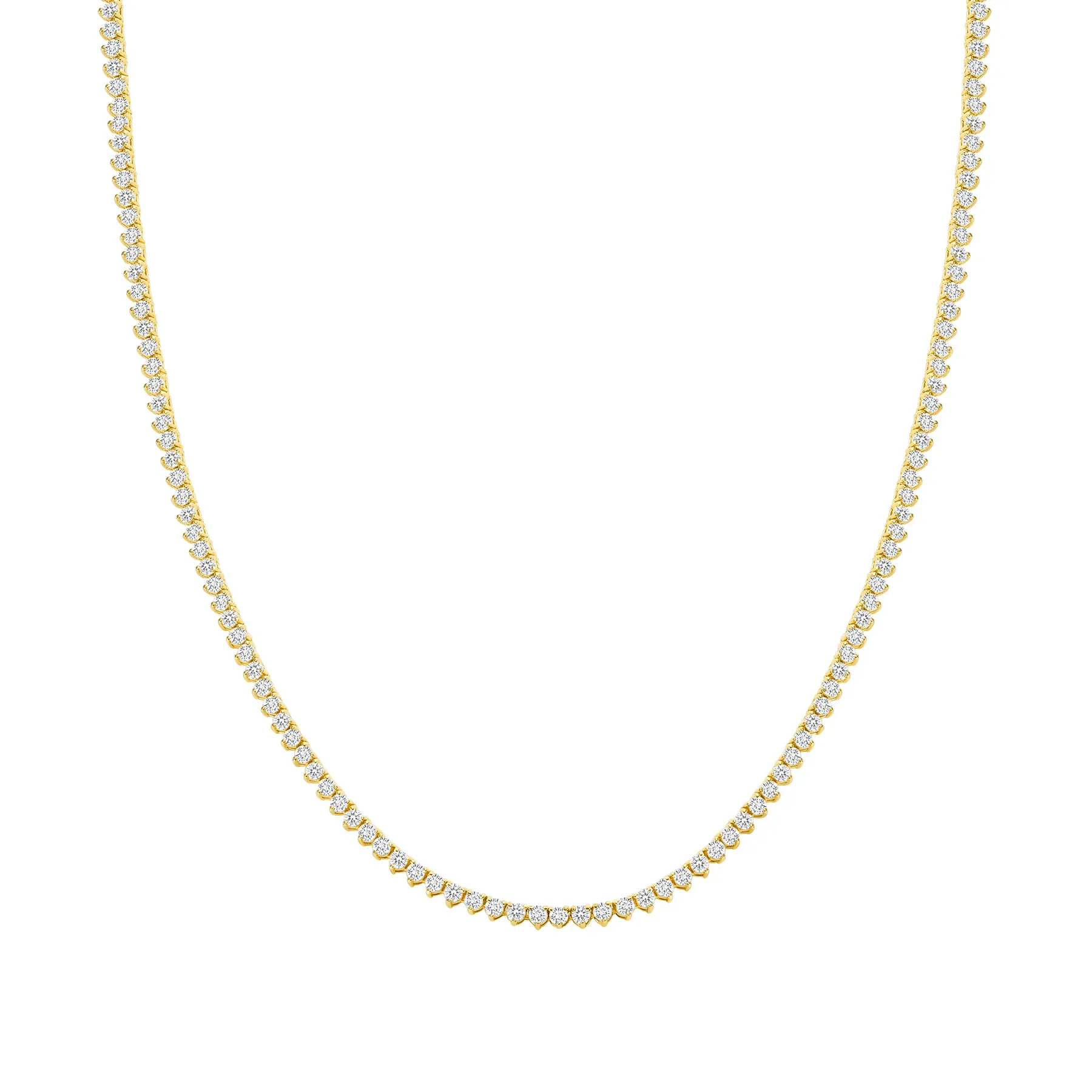 Three Prong Emerald Stone 14K Gold Tennis Necklace