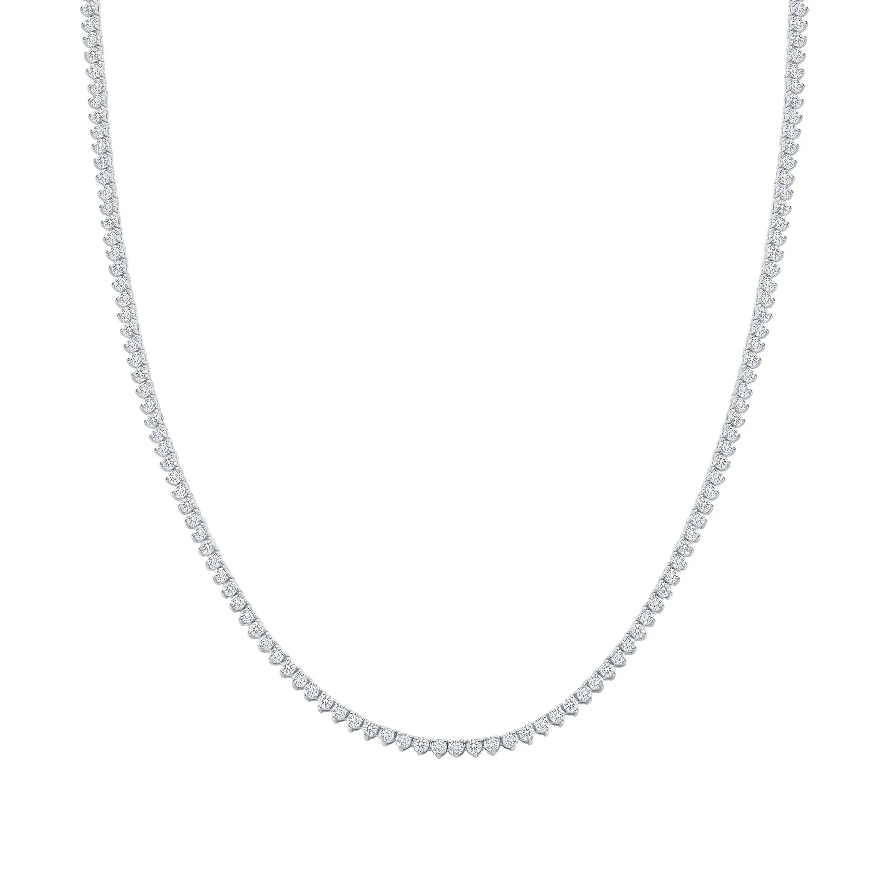 Three Prong Emerald Stone 14K Gold Tennis Necklace