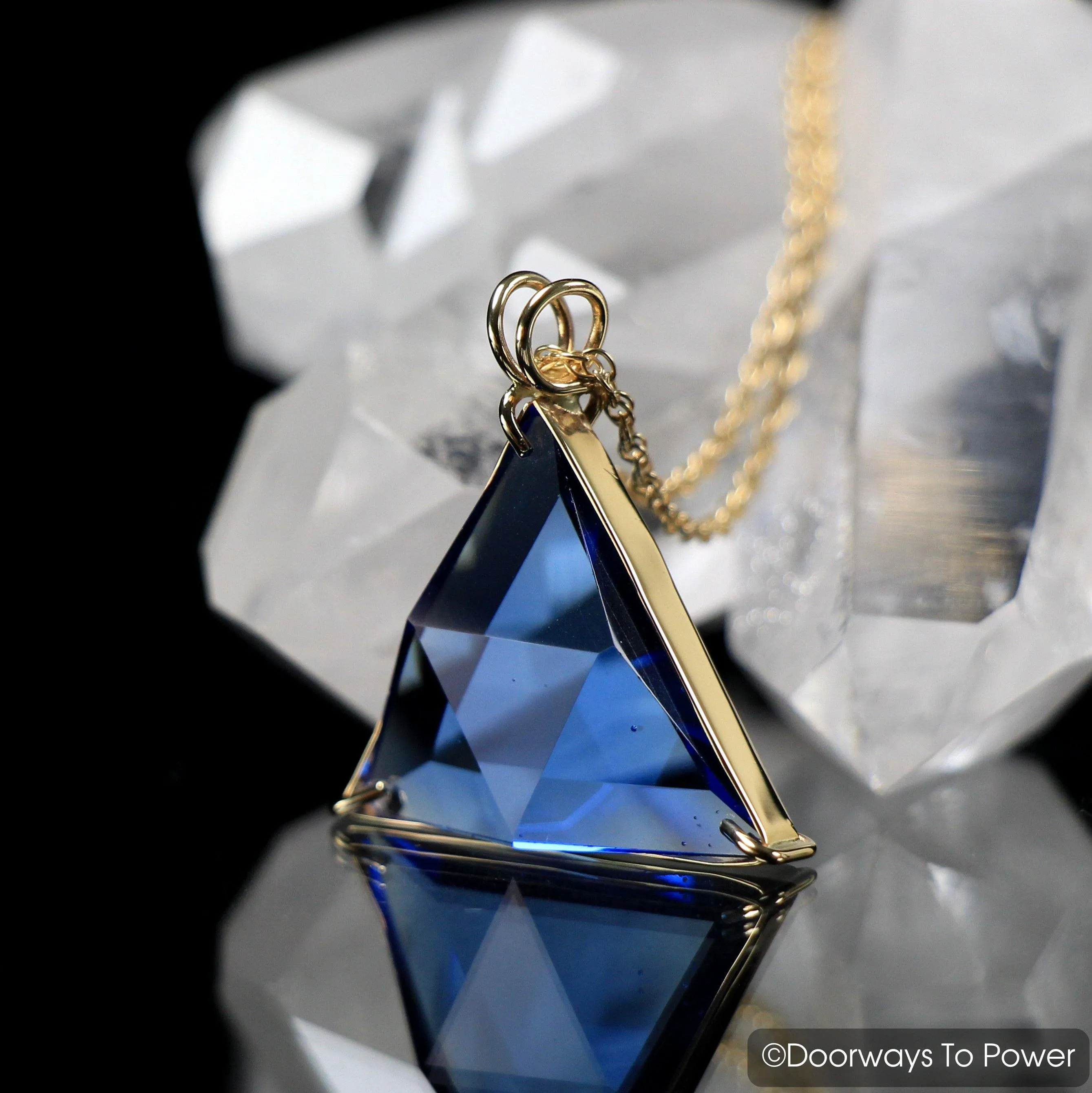 Tibetan Blue Obsidian Star of David Crystal Pendant 14k