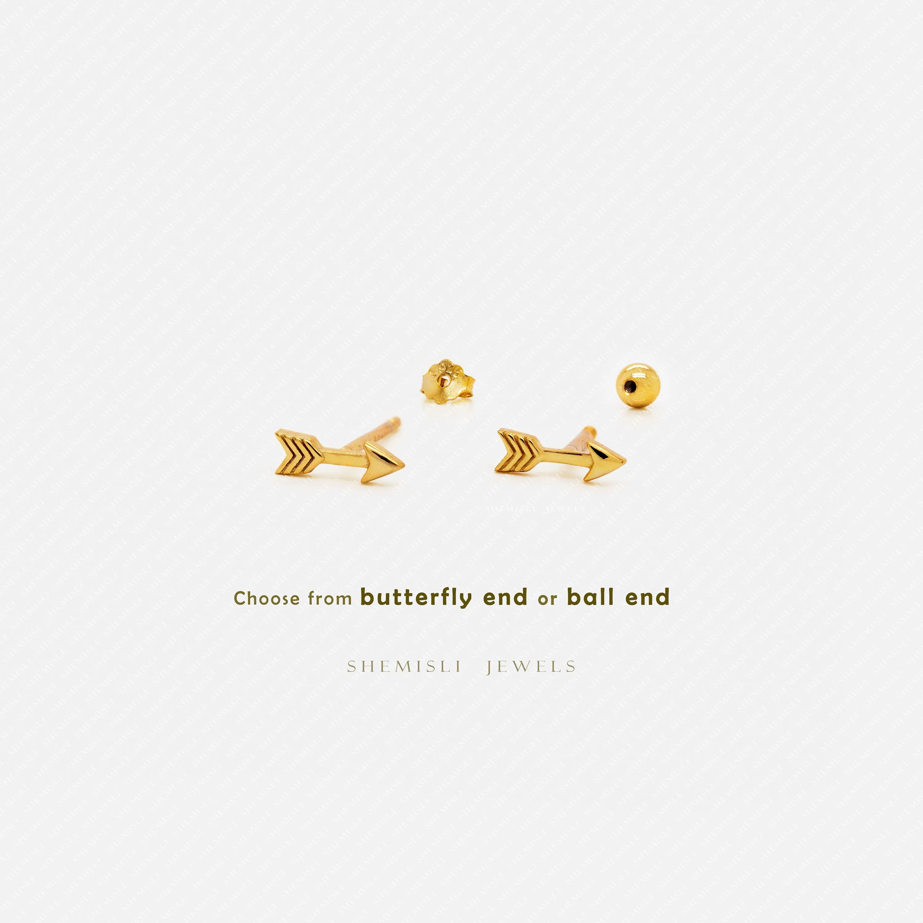 Tiny Arrow Stud Earrings, Unisex, Gold, Silver SHEMISLI SS697 Butterfly End, SS698 Screw Ball End (Type A)