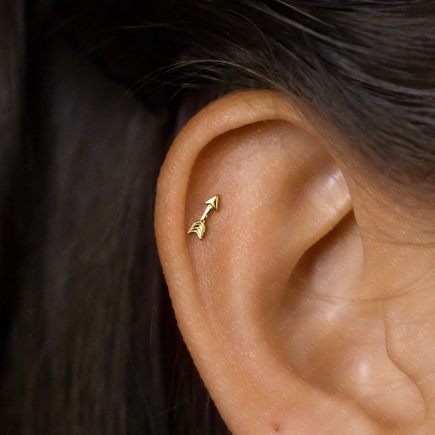 Tiny Arrow Stud Earrings, Unisex, Gold, Silver SHEMISLI SS697 Butterfly End, SS698 Screw Ball End (Type A)
