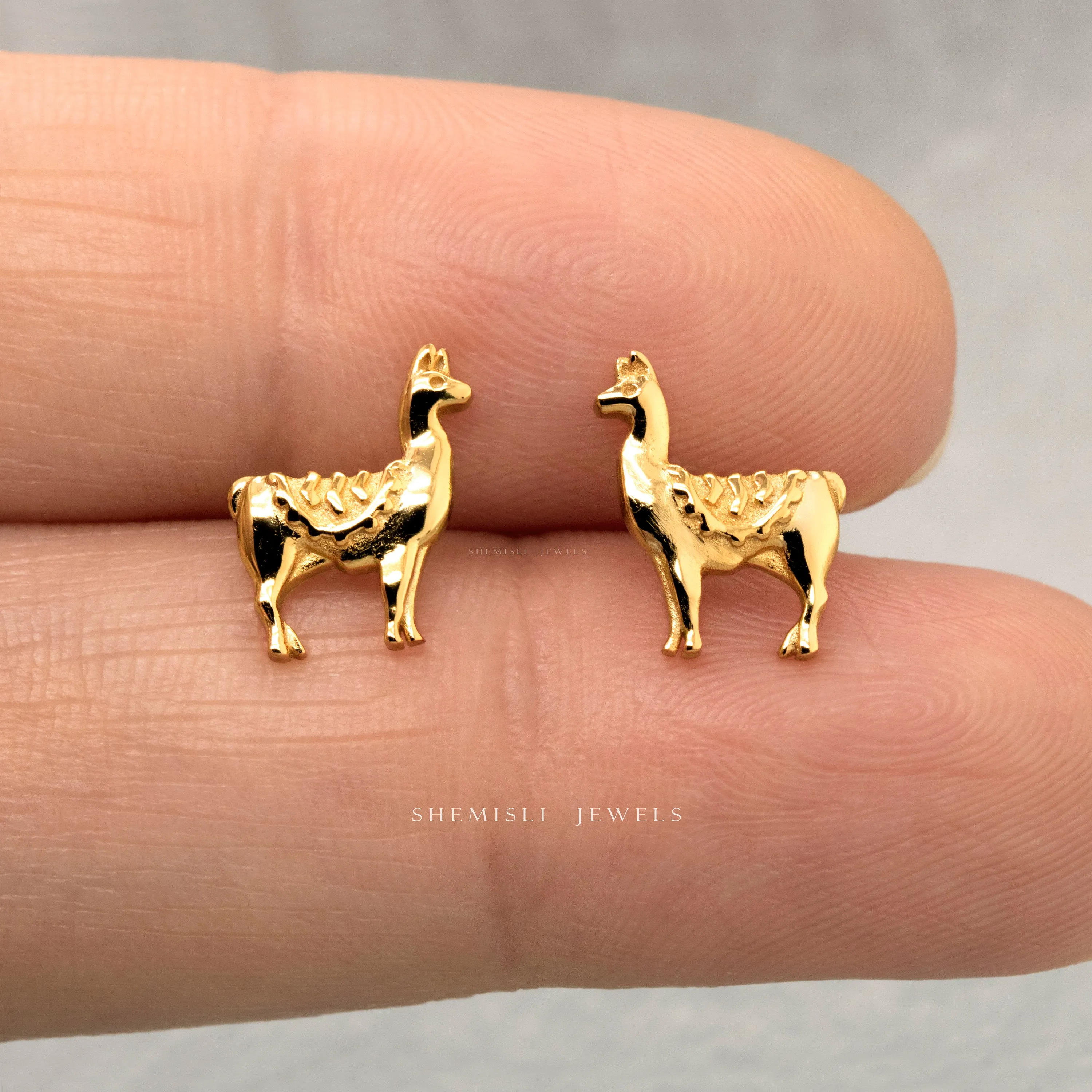 Tiny Llama Stud Earrings, Lama alpaca Jewelry, Unisex, Gold, Silver SHEMISLI - SS252  Butterfly End, SS493 Screw Ball End (Type A) LR
