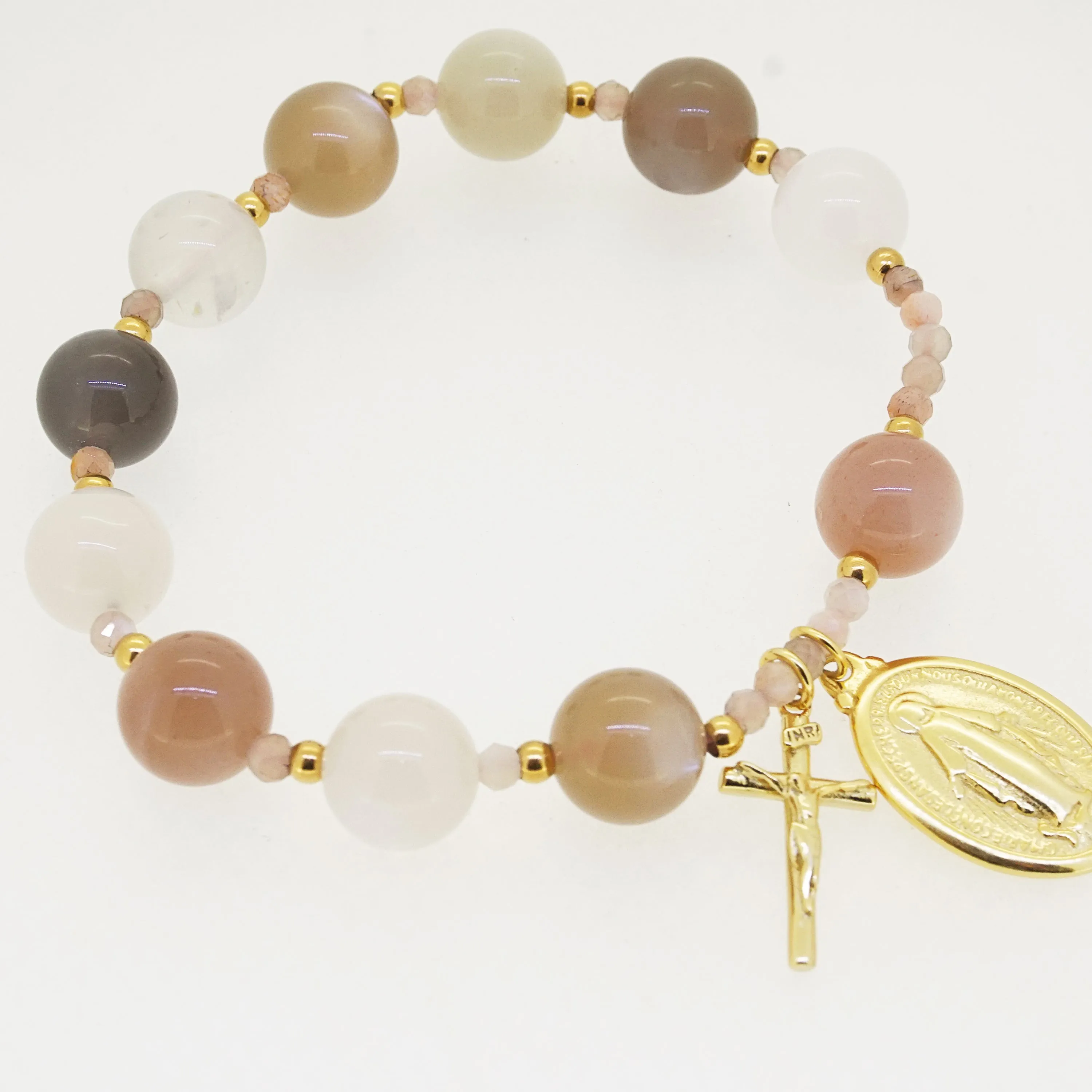 Tricolor Moonstone 10mm and Tricolor Moonstone Faceted 4mm