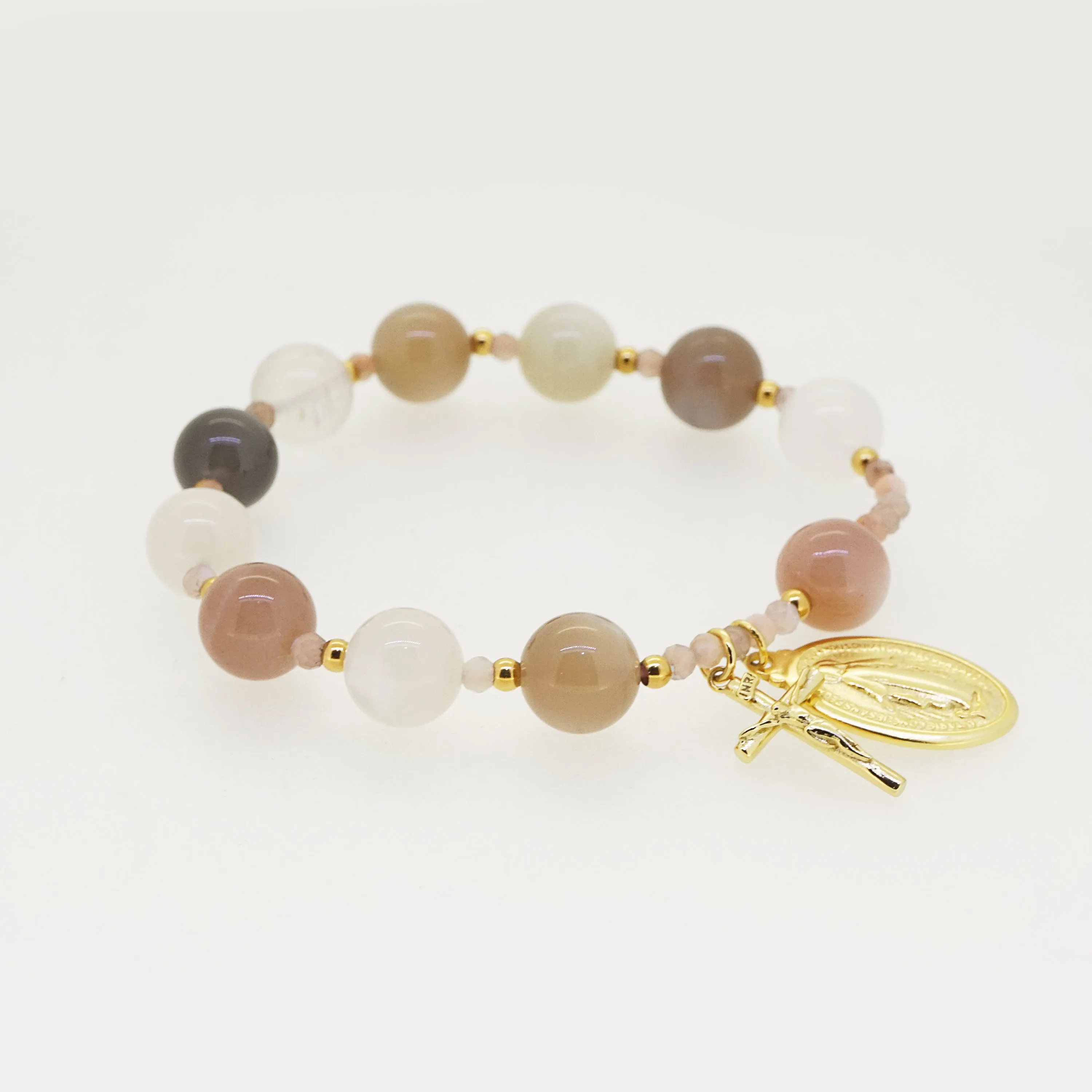 Tricolor Moonstone 10mm and Tricolor Moonstone Faceted 4mm