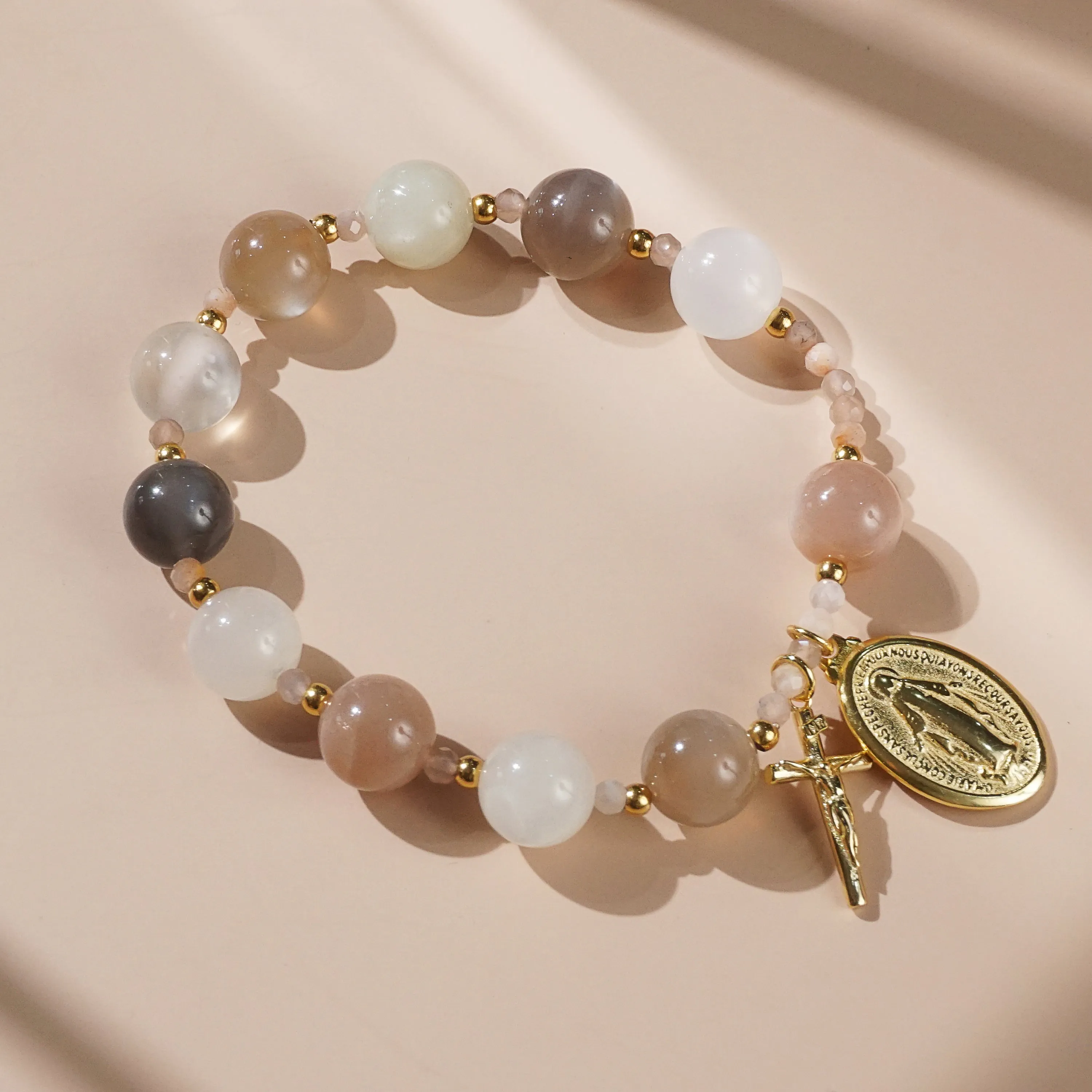 Tricolor Moonstone 10mm and Tricolor Moonstone Faceted 4mm