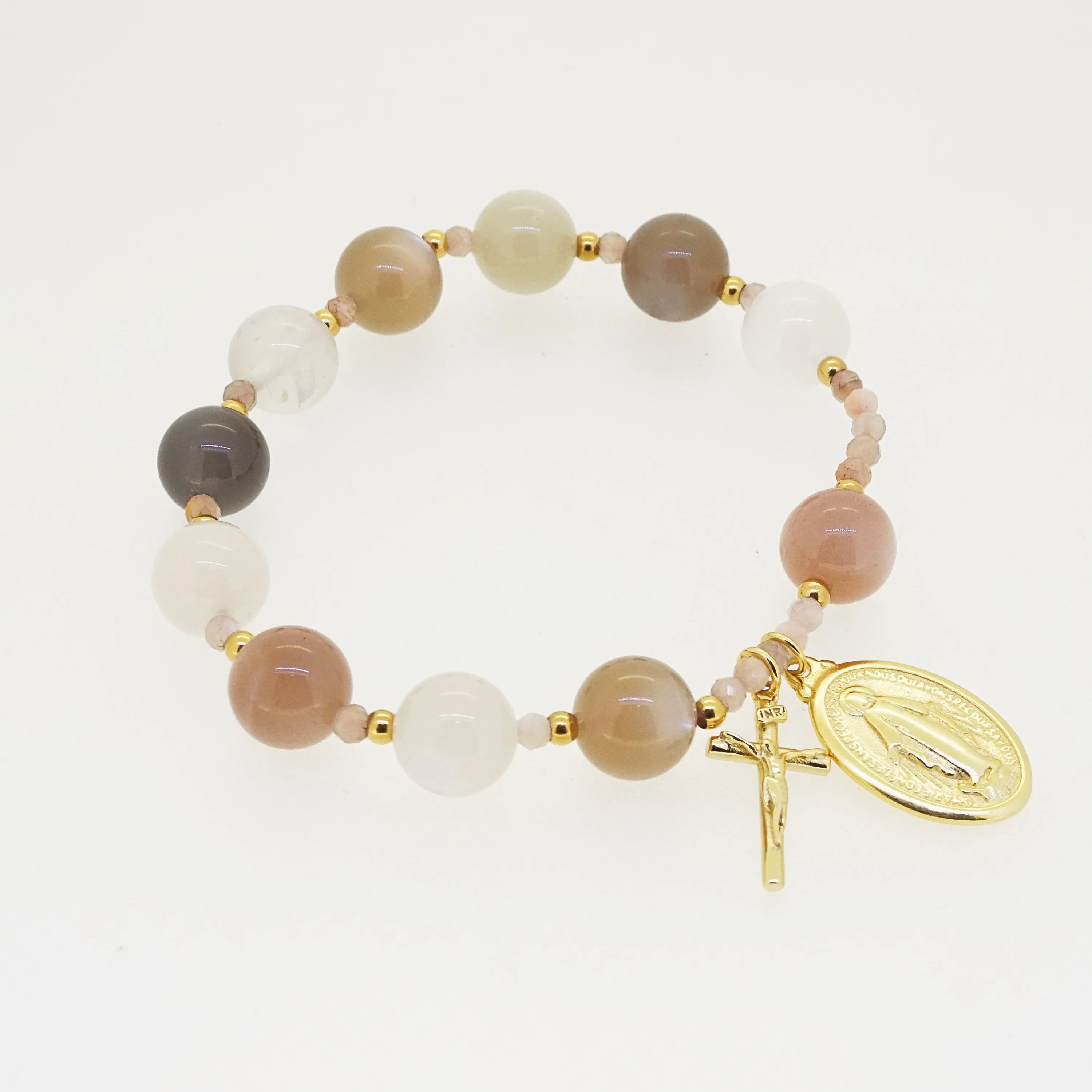 Tricolor Moonstone 10mm and Tricolor Moonstone Faceted 4mm