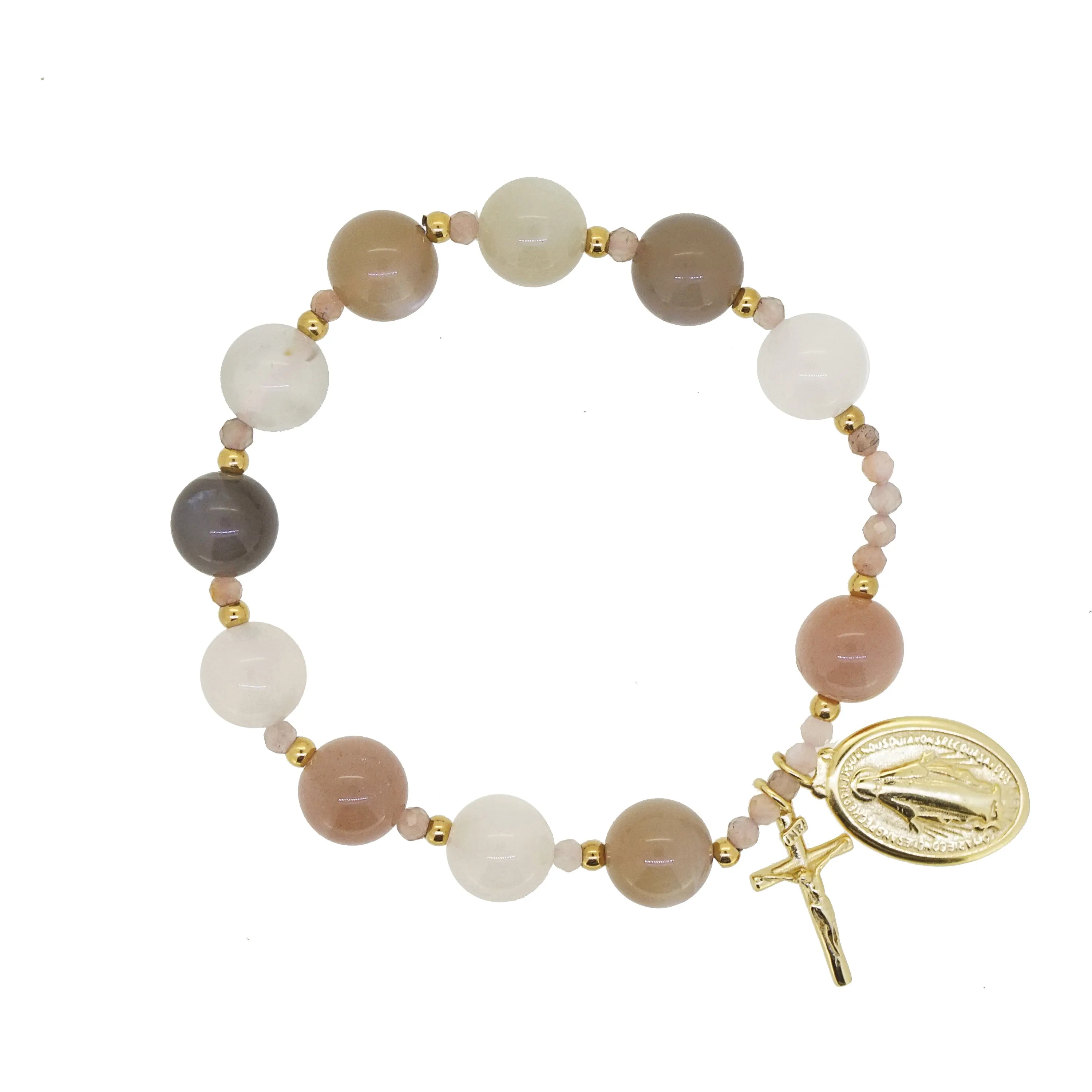 Tricolor Moonstone 10mm and Tricolor Moonstone Faceted 4mm