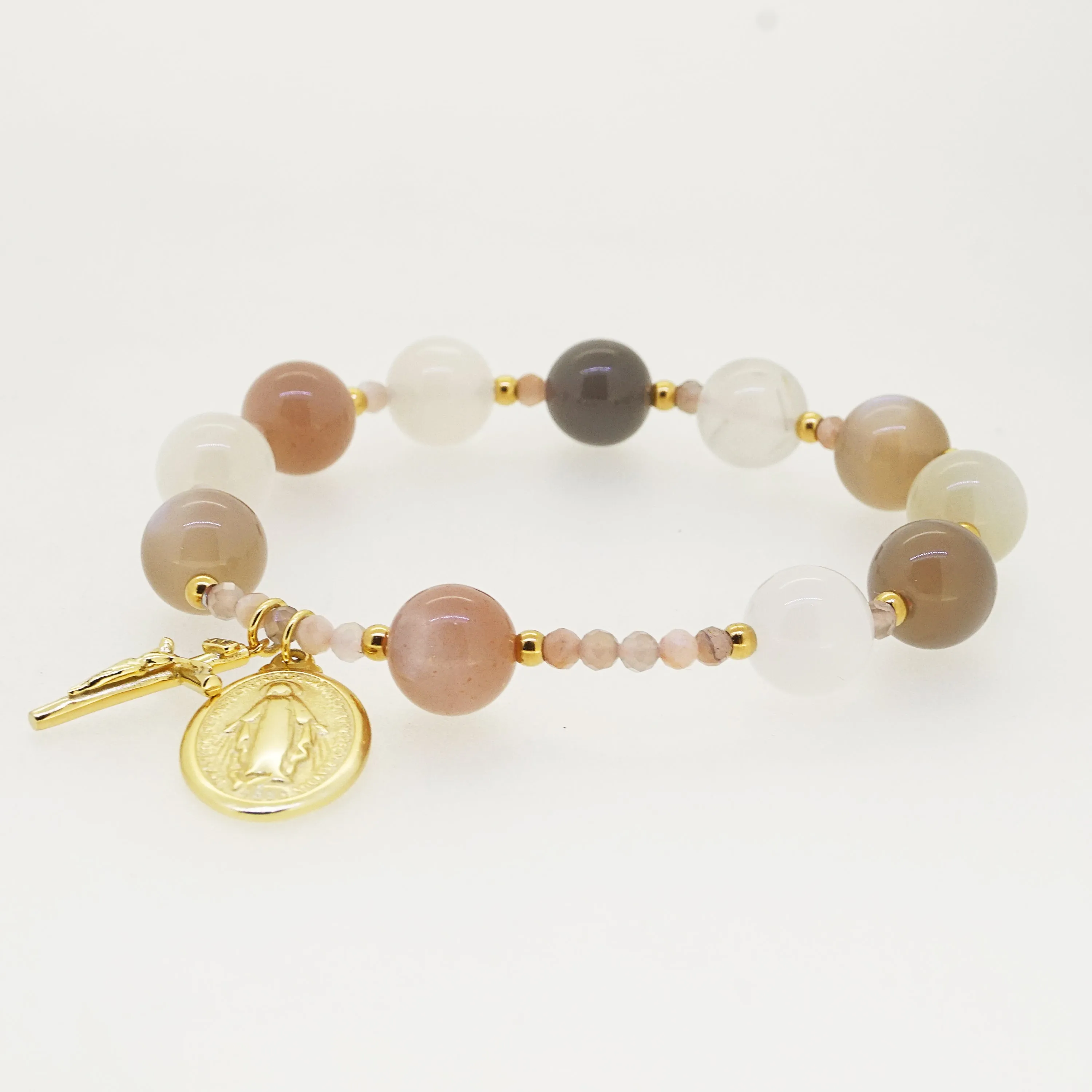 Tricolor Moonstone 10mm and Tricolor Moonstone Faceted 4mm