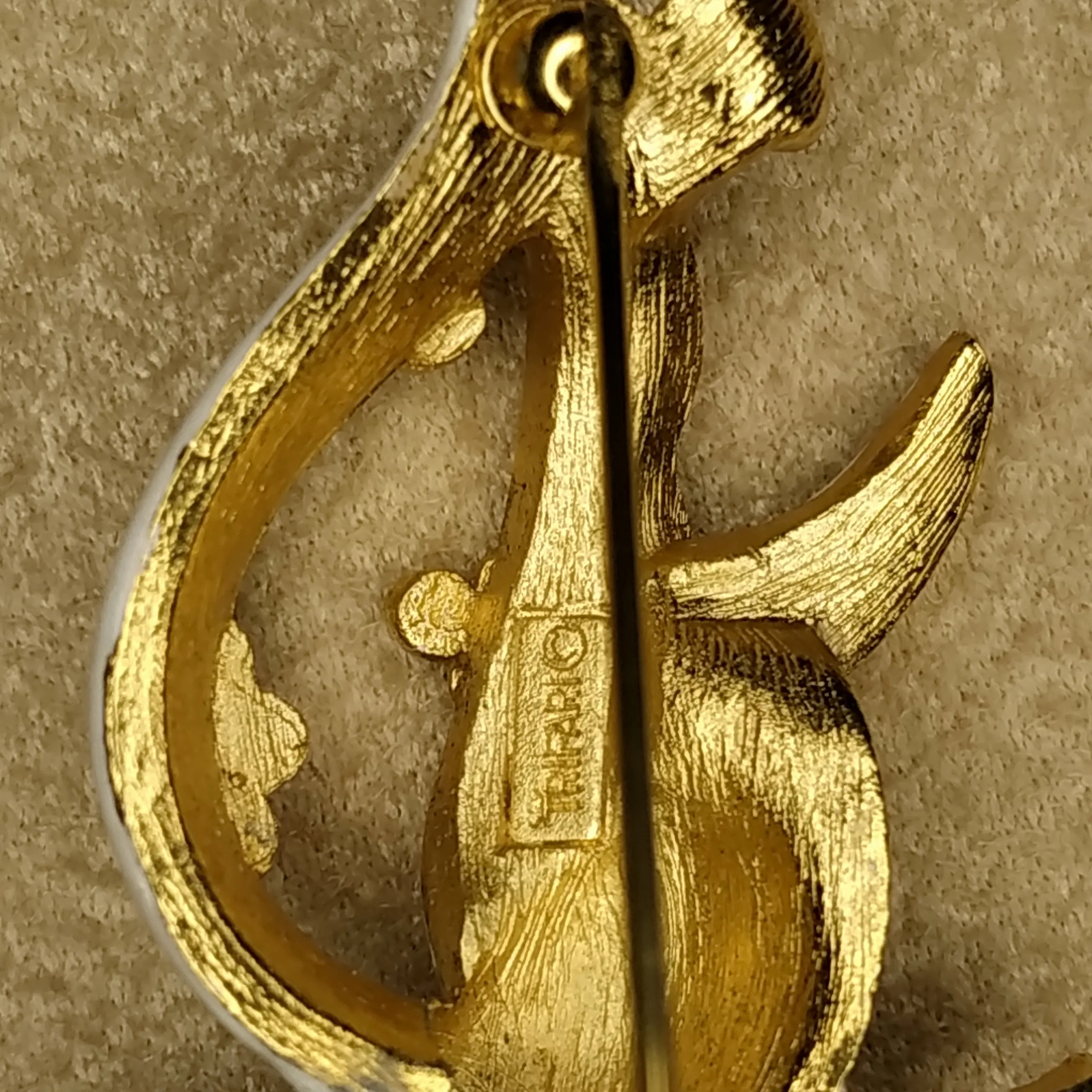 TrifariTurtle Brooch Vintage White Enamel