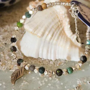 TURQUOISE FACETED - HILLTRIBE LEAF SILVER BRACELET