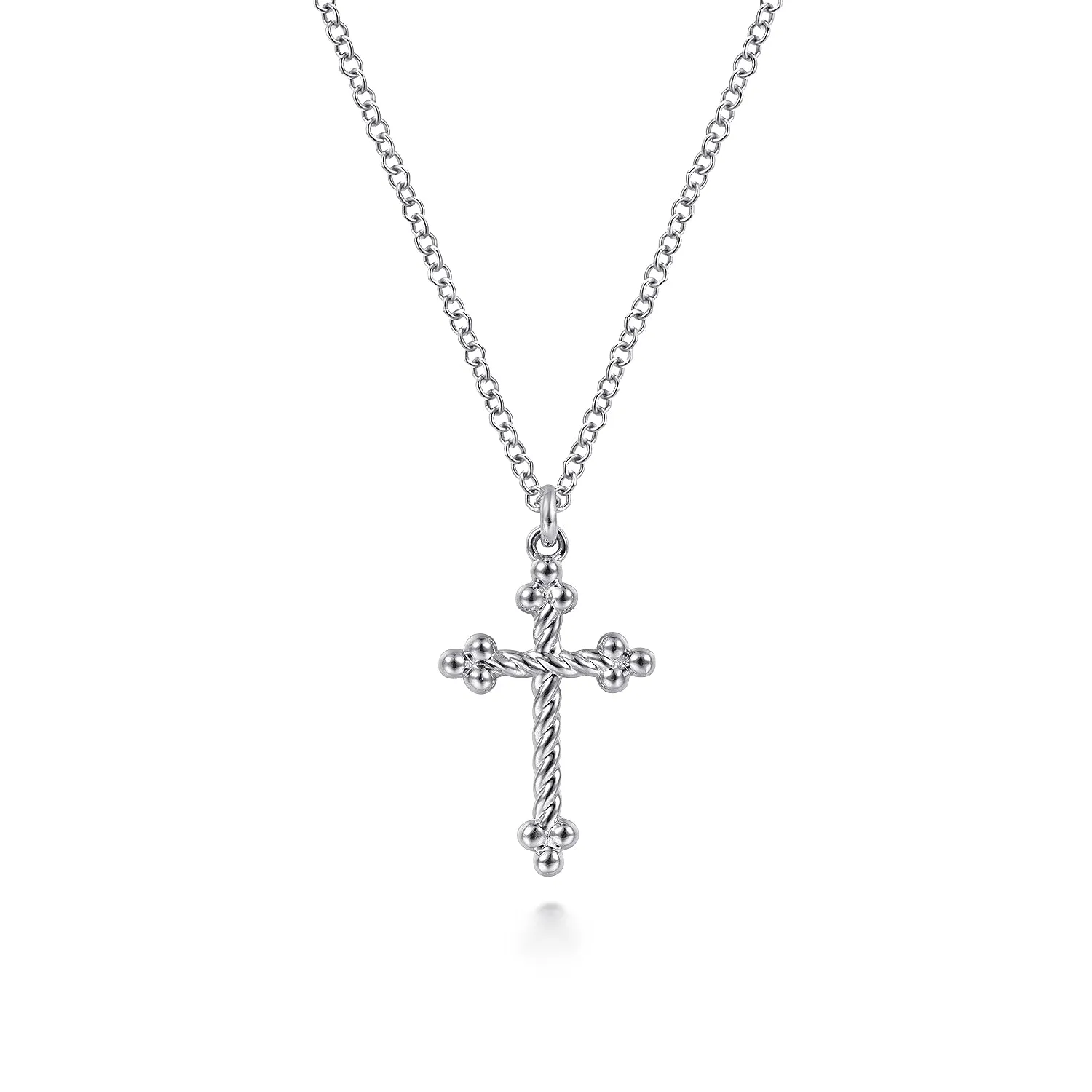 Twisted Rope Cross Pendant Necklace in 14K White Gold