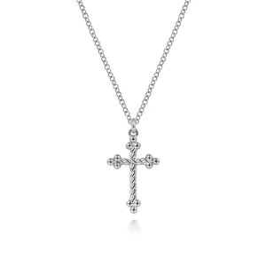 Twisted Rope Cross Pendant Necklace in 14K White Gold
