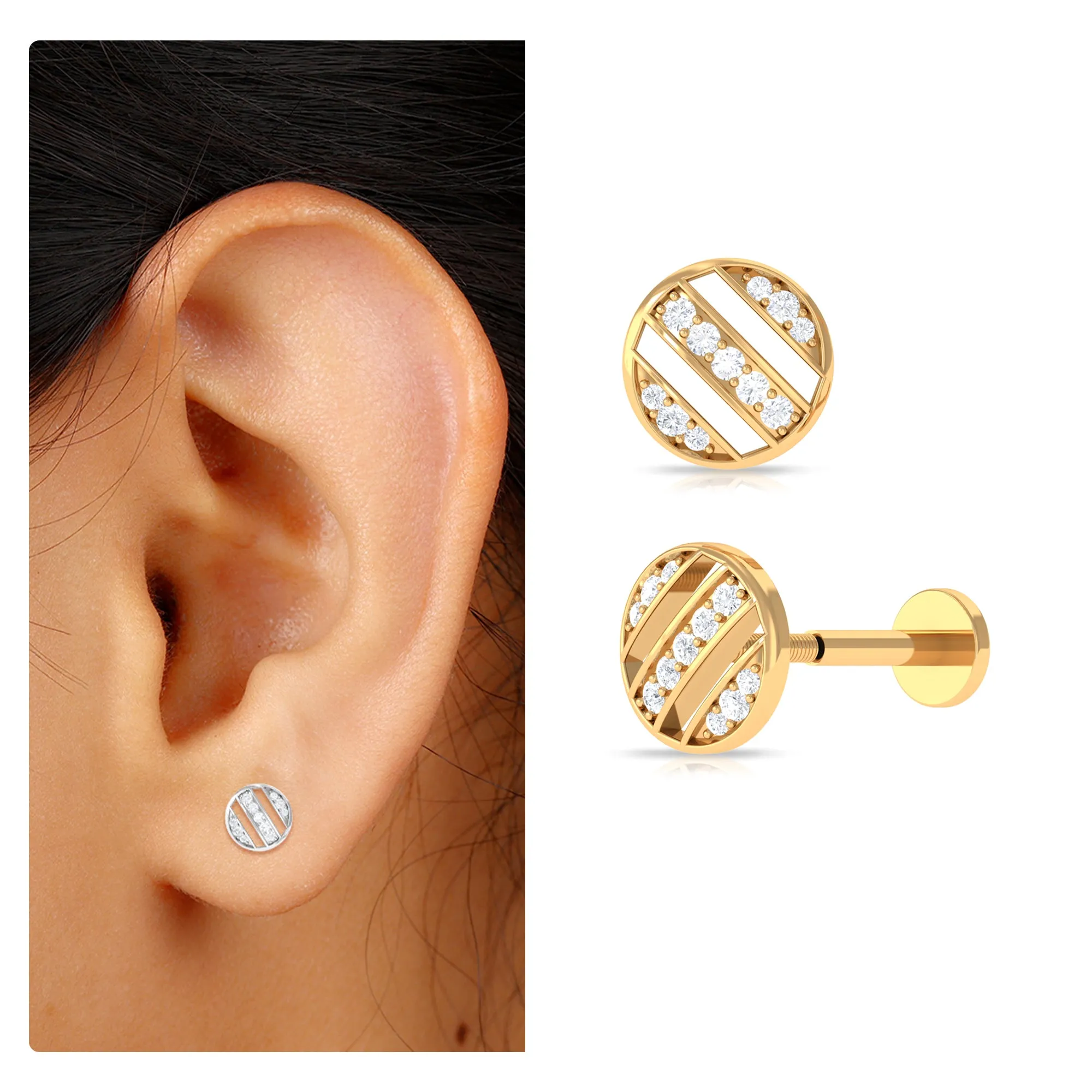 Unique Diamond Circle Geometric Earring in Gold