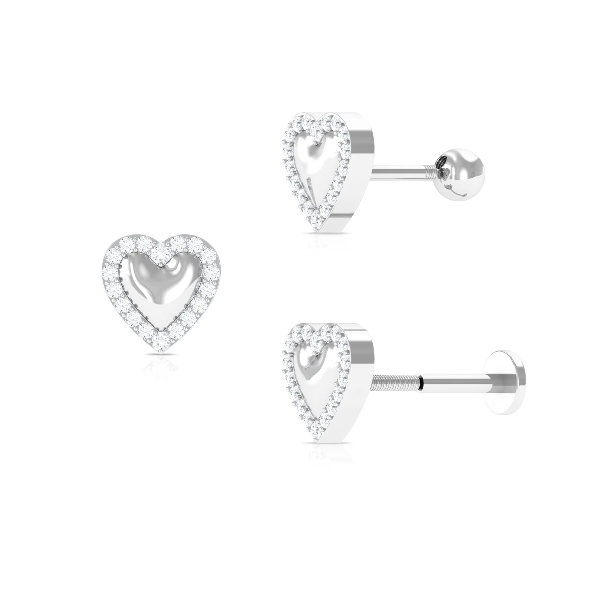 Unique Moissanite Gold Heart Cartilage Earring
