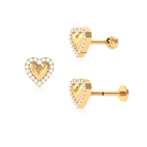Unique Moissanite Gold Heart Cartilage Earring