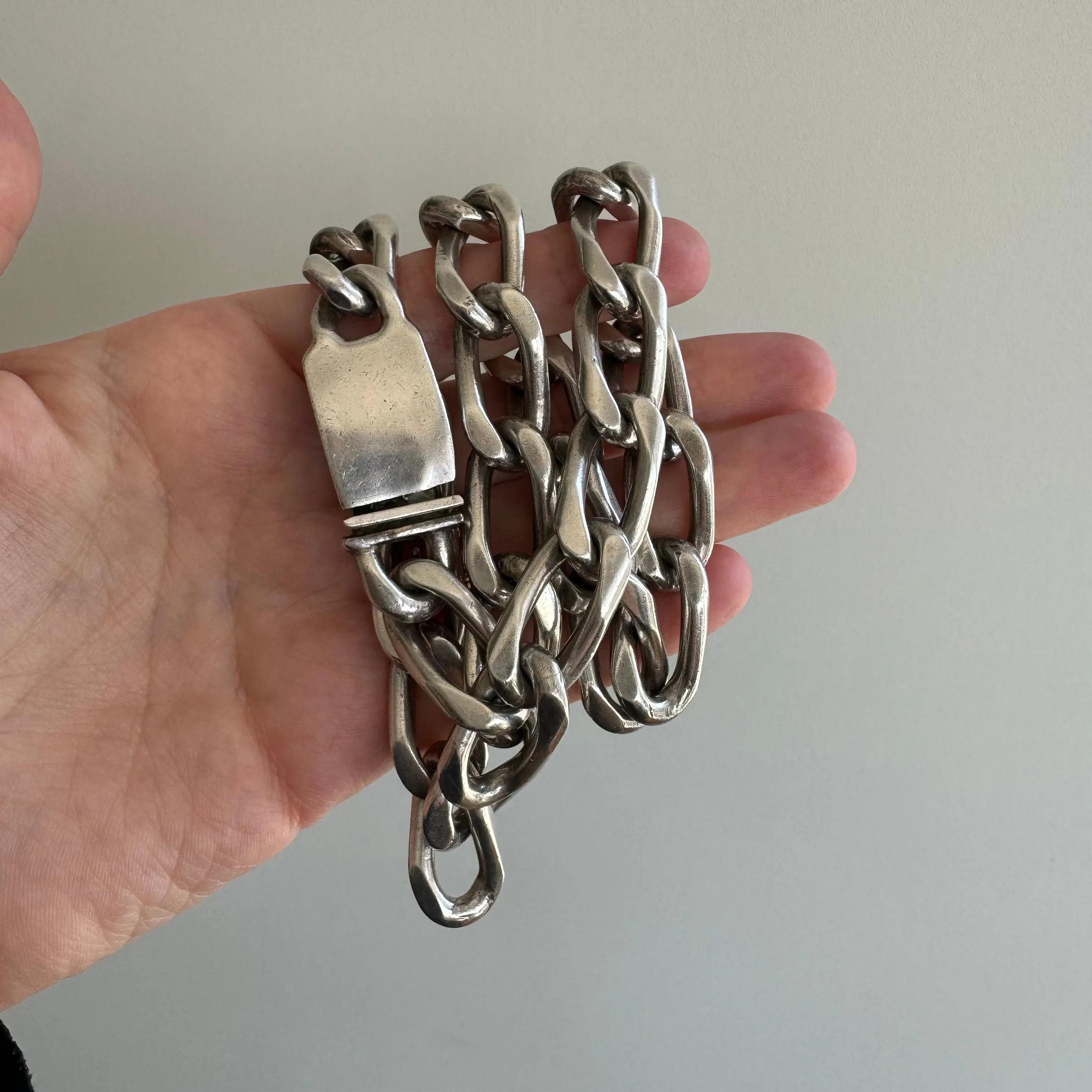 V I N T A G E // stretched curb / sterling silver CHUNKY oval curb chain necklace / 20", 161g