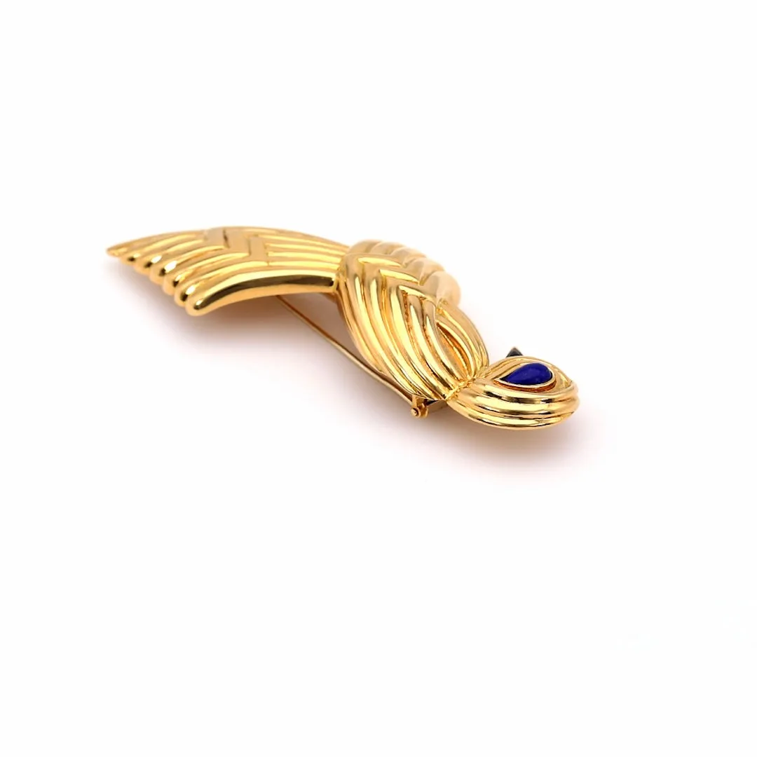 Vintage Boucheron Lapis and Onyx 18k Yellow Gold Bird Brooch