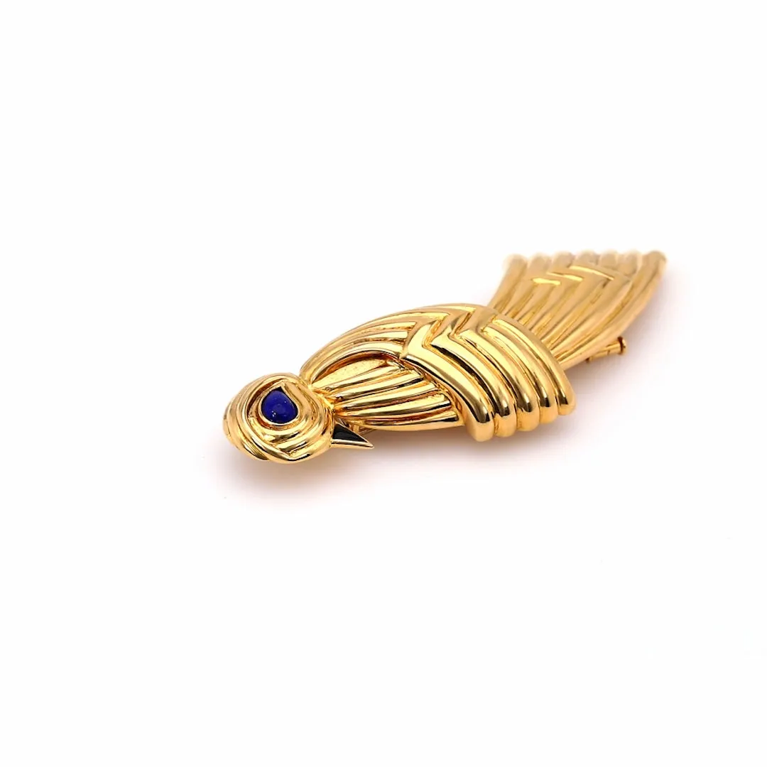 Vintage Boucheron Lapis and Onyx 18k Yellow Gold Bird Brooch