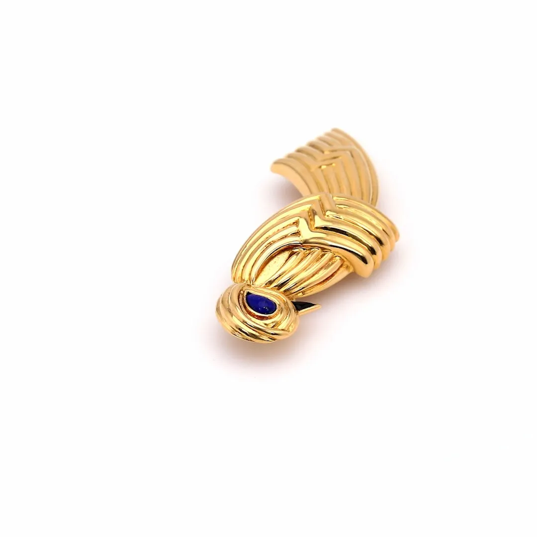 Vintage Boucheron Lapis and Onyx 18k Yellow Gold Bird Brooch