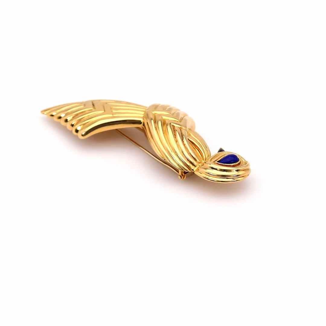 Vintage Boucheron Lapis and Onyx 18k Yellow Gold Bird Brooch