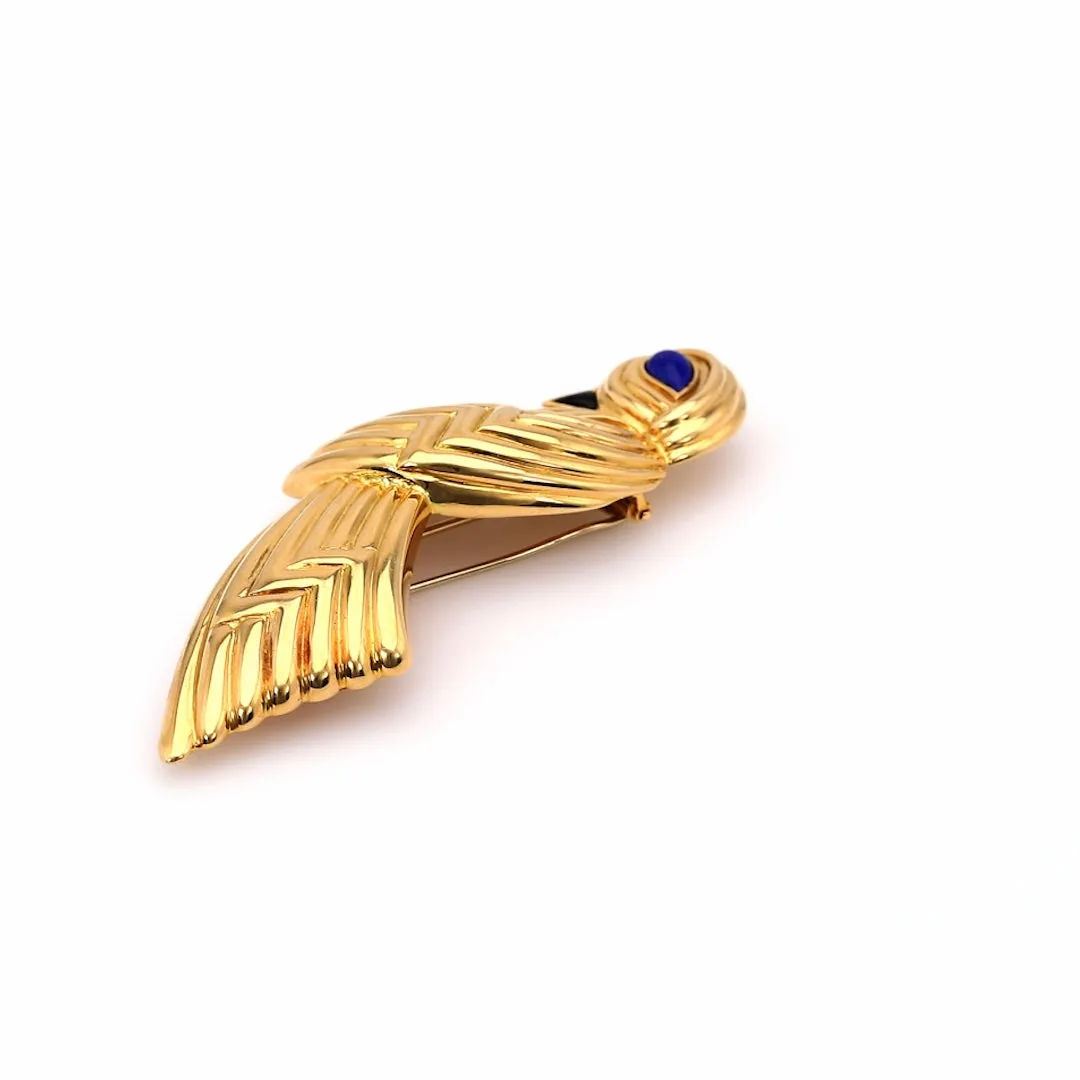 Vintage Boucheron Lapis and Onyx 18k Yellow Gold Bird Brooch